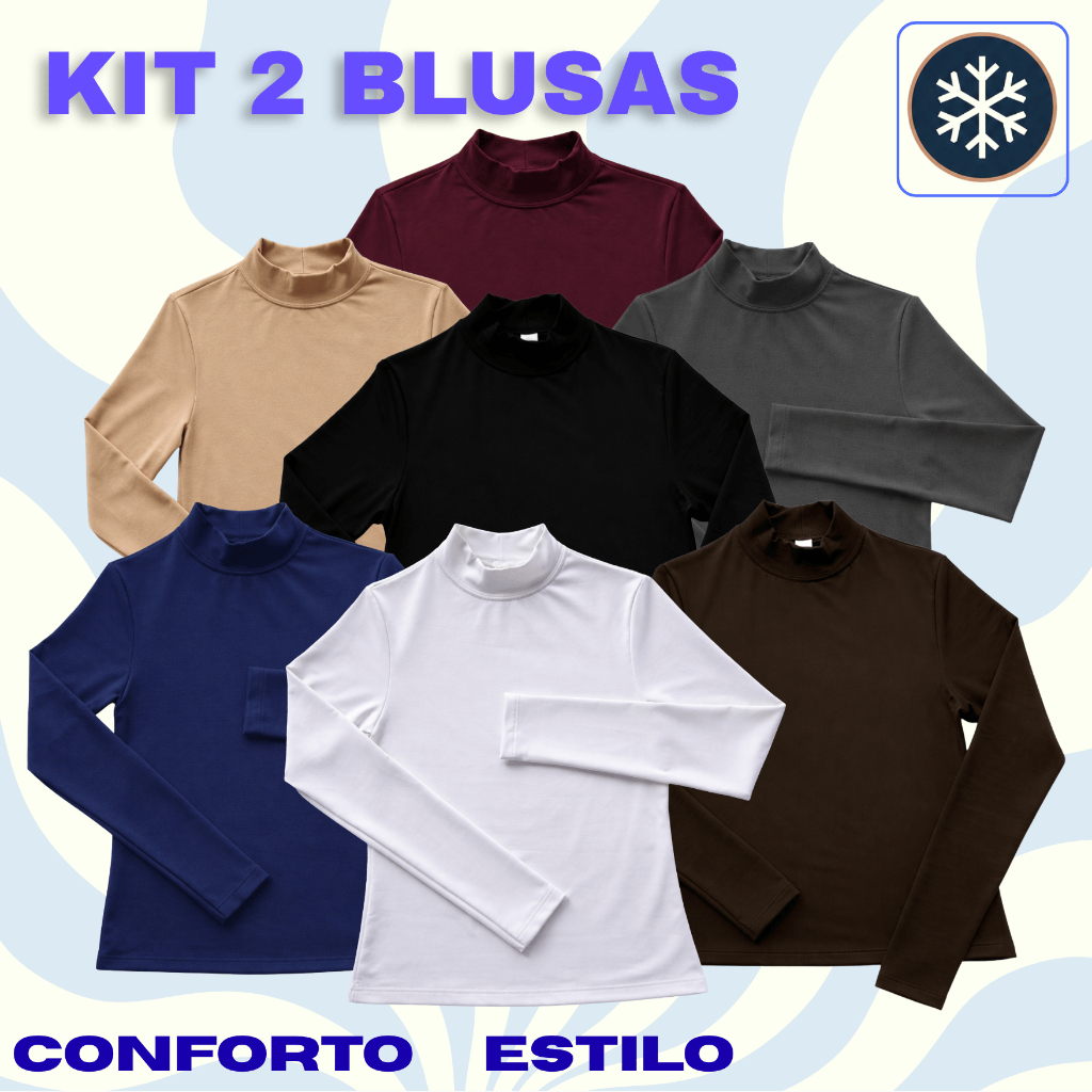 Kit 2 Blusa Térmica Feminina Peluciada de Gola Alta Segunda Pele