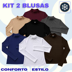Kit 2 Blusa Térmica Feminina Peluciada de Gola Alta Segunda Pele