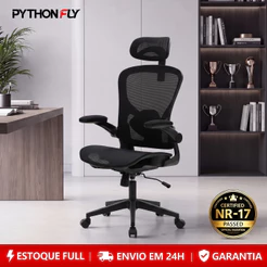 Cadeira Presidente Ergonômica Com Apoio De Cabeça Tela Mesh Preta Regulável Apoio Lombar Braços Dobráveis Confortável