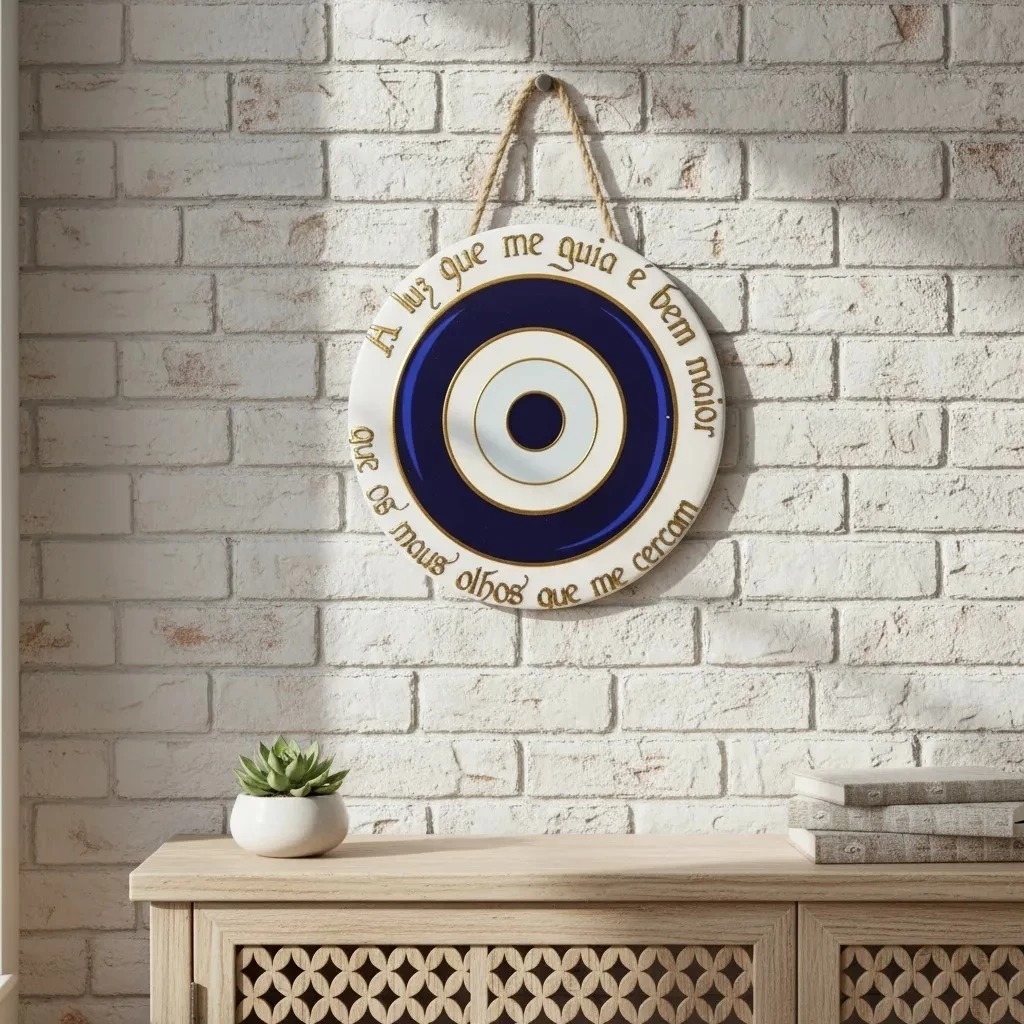 Imagem Mandala Olho Grego Porcelana Cerâmica placa Decorativa 16cm