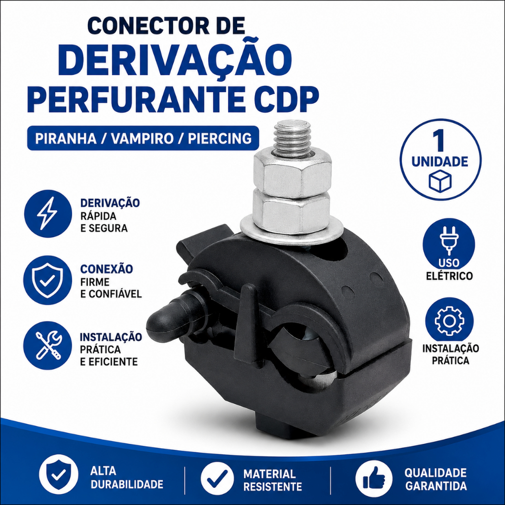 KIT 3 6 10 Conector Derivação Perfurante CDP Piranha Vampiro Morcego Piercing Emenda Cabo Terminal Elétrico