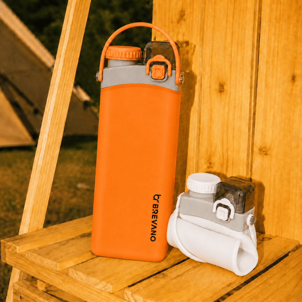 Garrafa Esportiva de Silicone Dobrável Portátil com Canudo 600ml