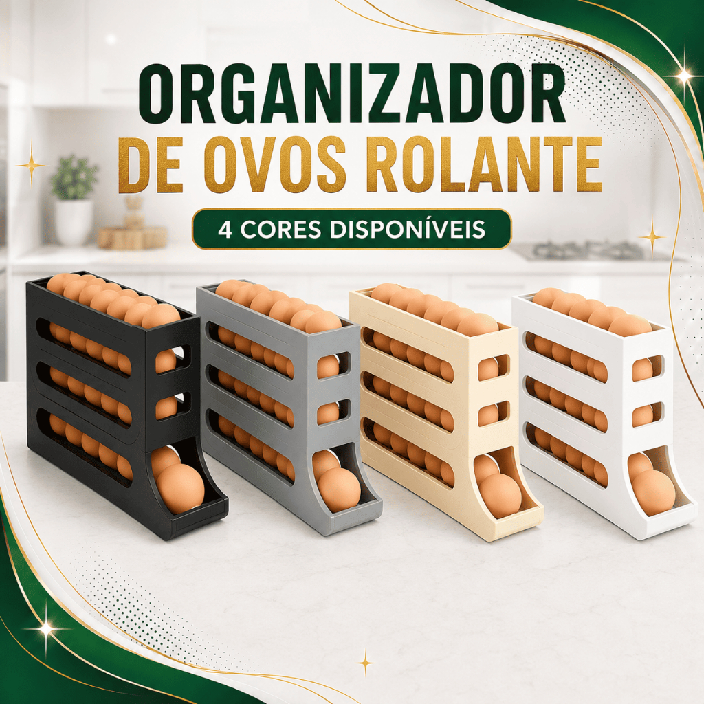 Porta Ovos 4 Andares Rolante Em Plástico Para Geladeira Organizador 24 a 30 Ovos 4 Níveis Branco