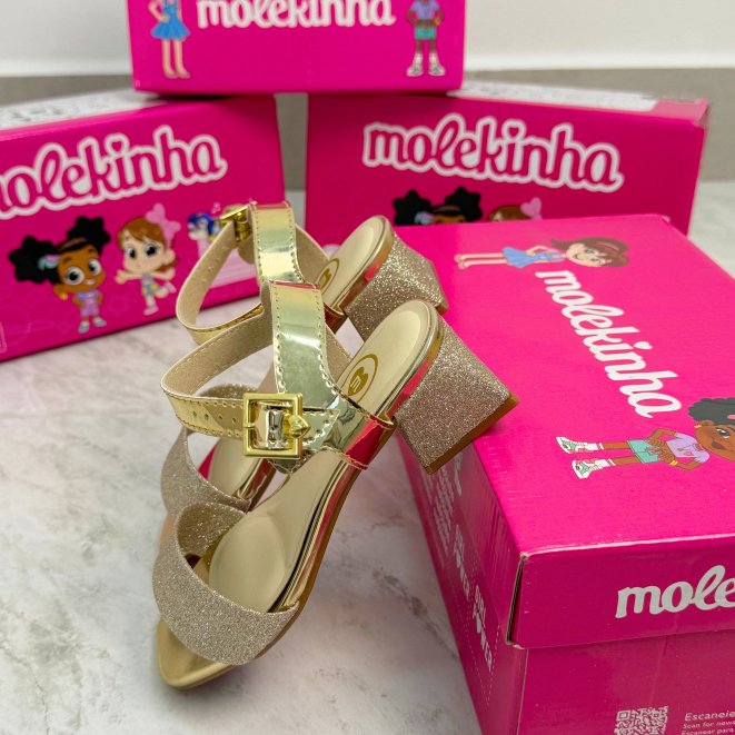 Sandália Salto Infantil Menina Molekinha Fivela Brilho Glitter Salto Bloco Elegante — imagem 2 de 2