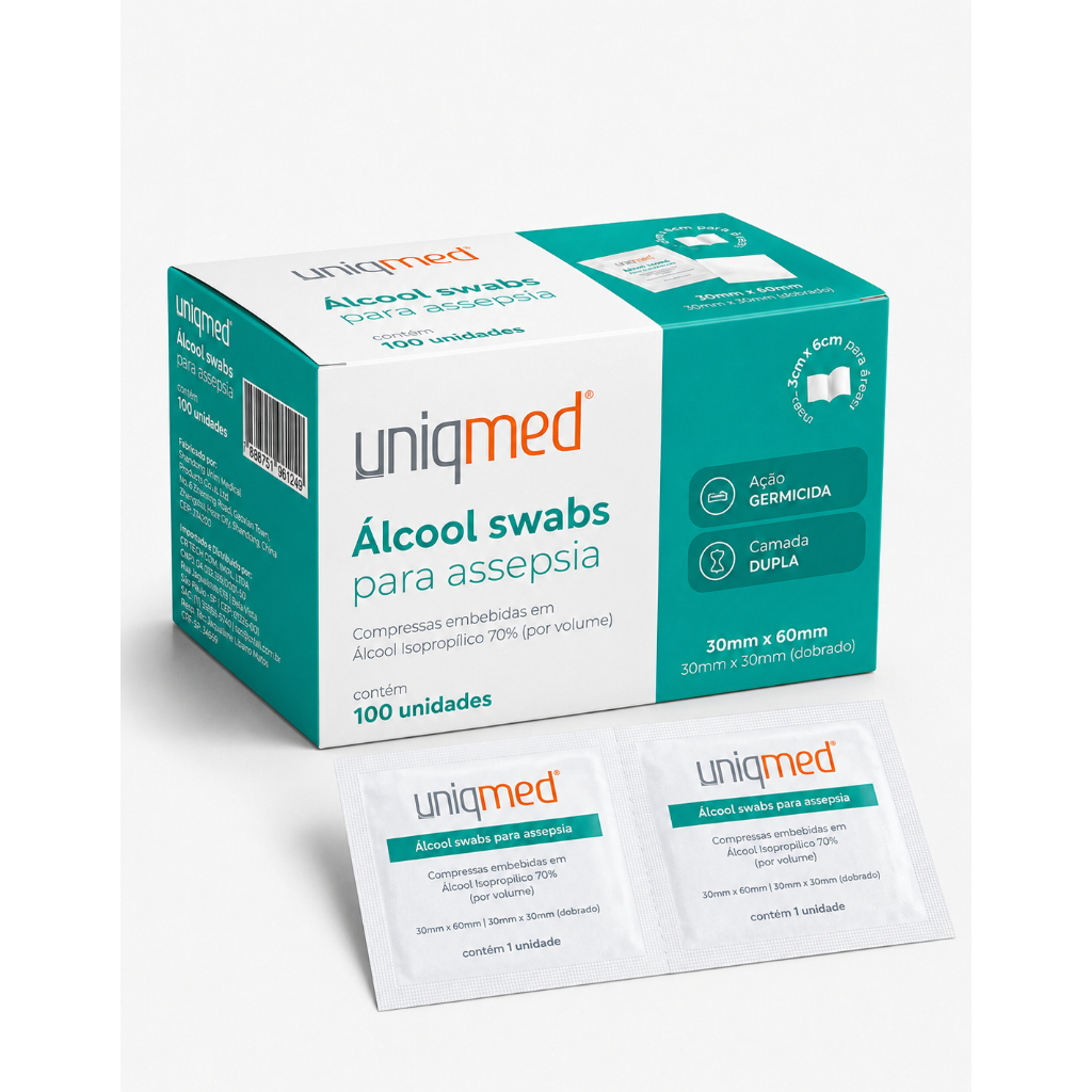 Álcool Swab 70% Uniqmed Lenço Assepsia 100un 30x60mm