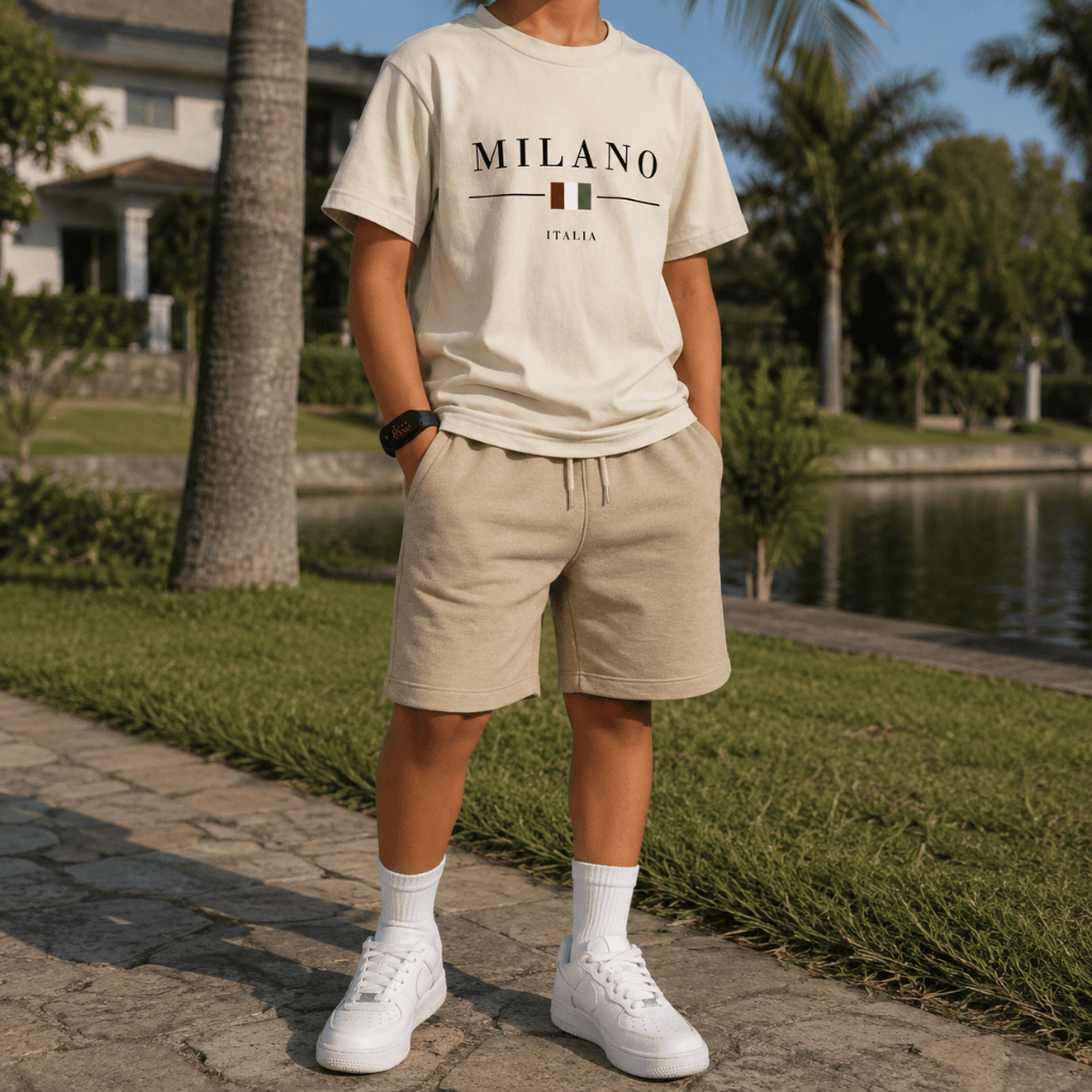 Kit Camiseta Infantil Milano e Short Moletinho + Brinde Relógio Digital