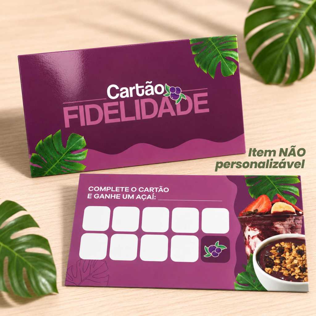 Cartão Fidelidade Açaí - Arte Padrão - 9x5cm - Frente e verso - Papel 300g