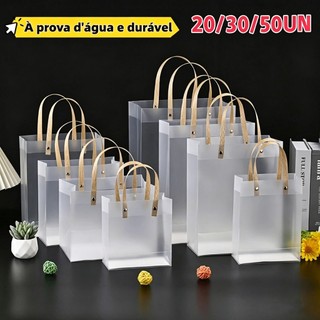 10 A 20 Sacolas Transparentes de PVC com Alça - Fosco e Reutilizáveis Presente Lembrancinha Fosca