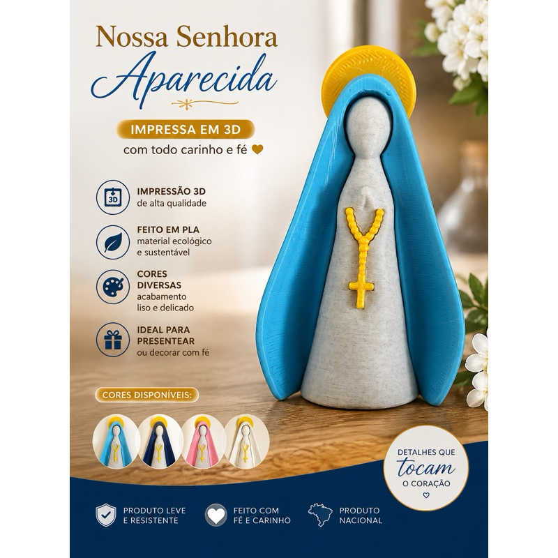 Nossa Senhora Aparecida imagem decorativa em impressao 3D