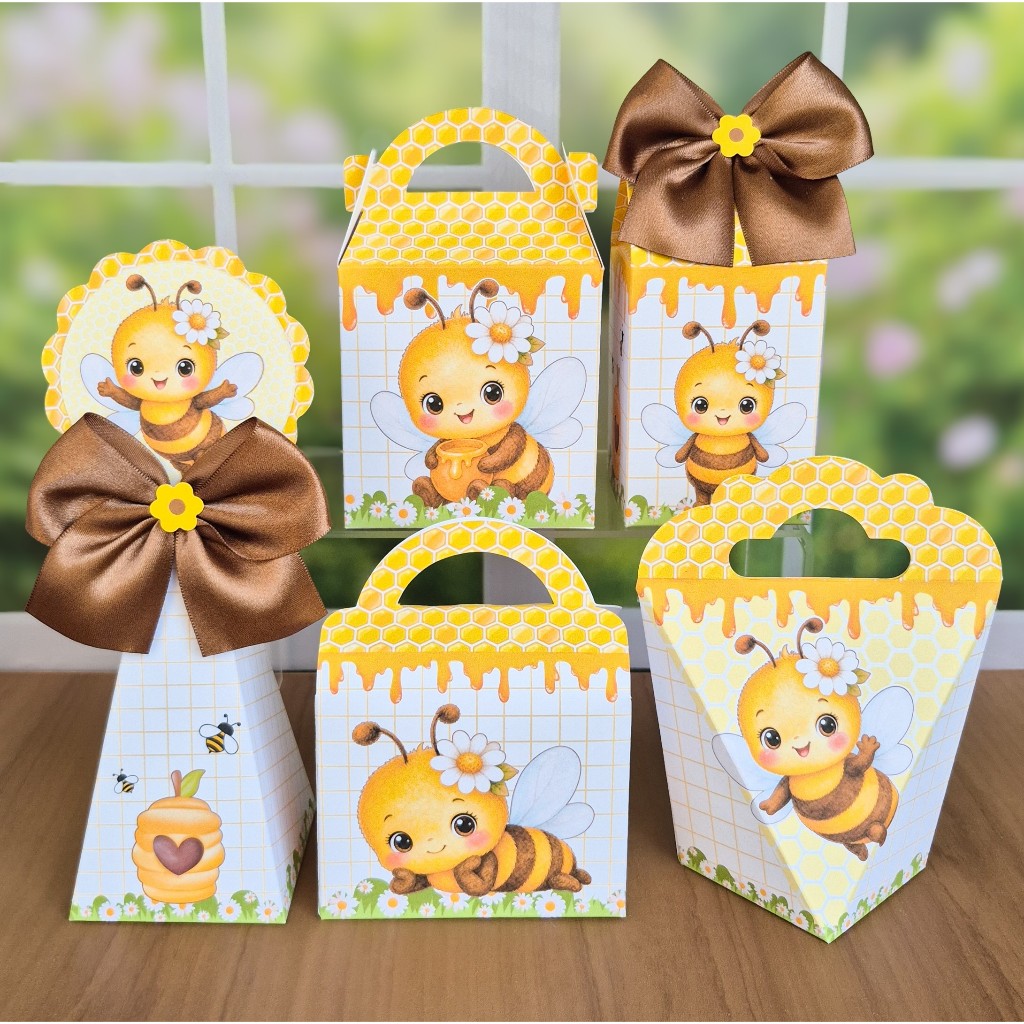 10 a 25 Caixinhas Personalizadas Abelhinha / Kit Lembrancinhas Com Laços Festa Aniversário Infantil.