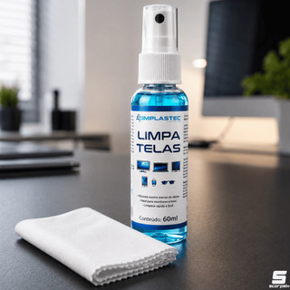 Limpa Telas Implastec 60ml com Flanela para Monitor Notebook Celular Smart TV Óculos