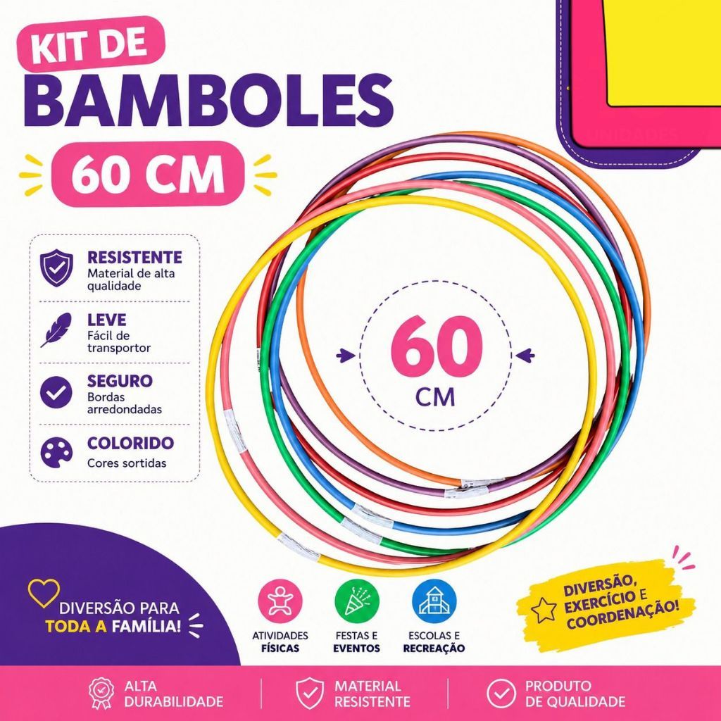 Kit Bambolê Diversos Multicoloridos Infantil Arco Colorido médio dança
