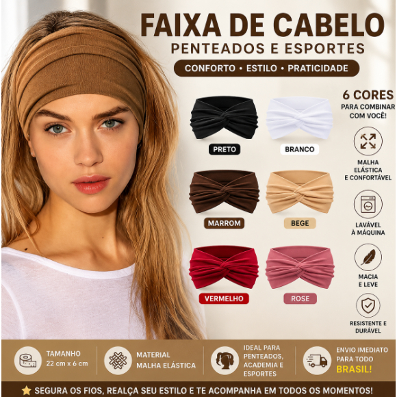 Faixa de Cabeça Turbante com Nó Feminina para Yoga Corrida Academia Esportes