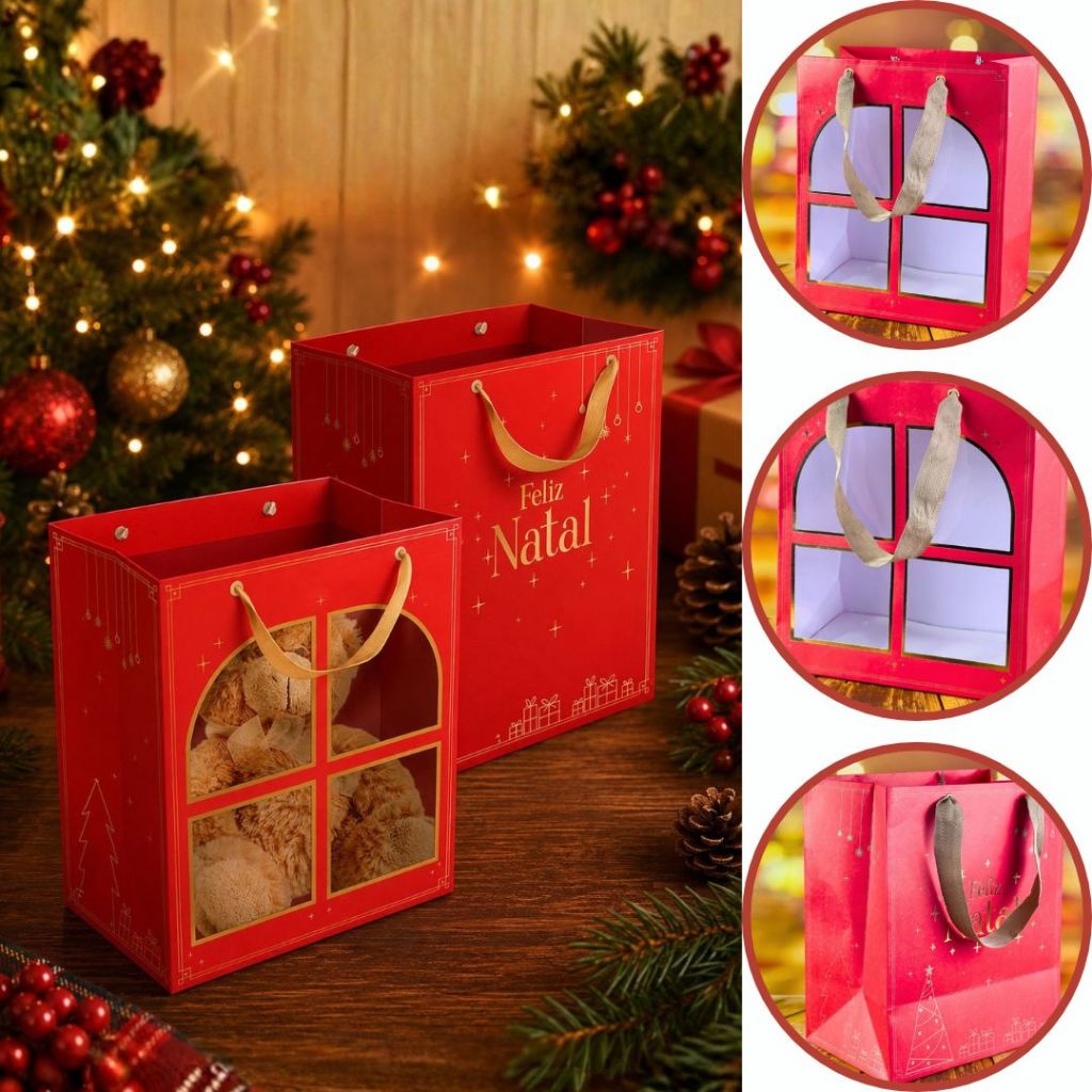 10 SACOLA NATAL C/ VISOR 22X14X26 5697 HOT STAMPING (NATAL 2025 IDEIA) (CHOCO)