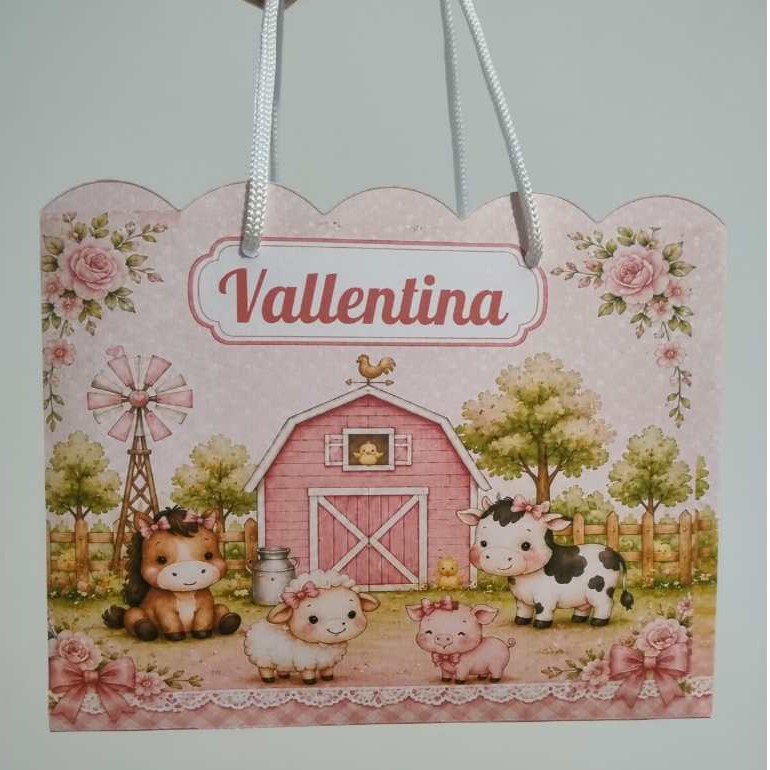 Sacolinha Personalizada Festa Fazendinha Rosa -  Aniversário Infantil - Lembrancinha Festa - Fazendinha