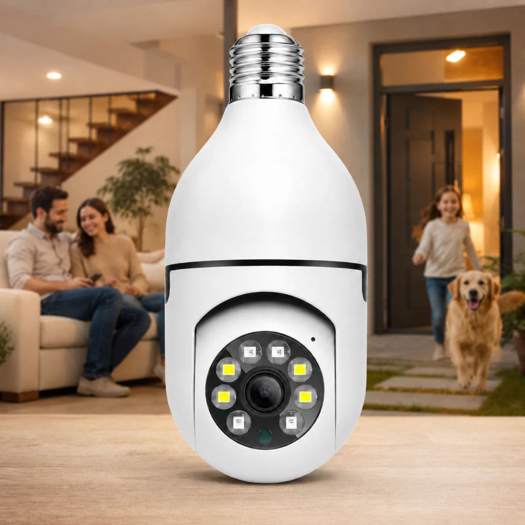 Câmera Lampada Giratória 360º Monitoramento em tempo real design discreto e moderno Conexão WiFi — imagem 1