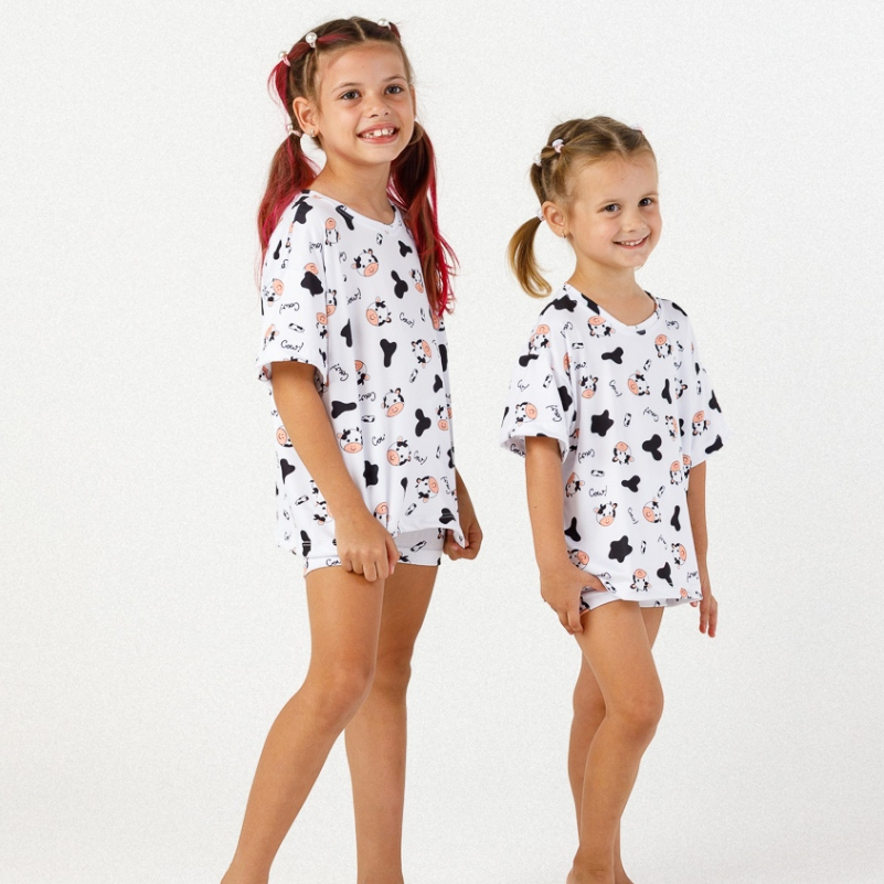 Conjunto Infantil Comfy Estampado Camiseta Shorts Roupa Pijama Premium Confortável Tamanho 2 ao 10