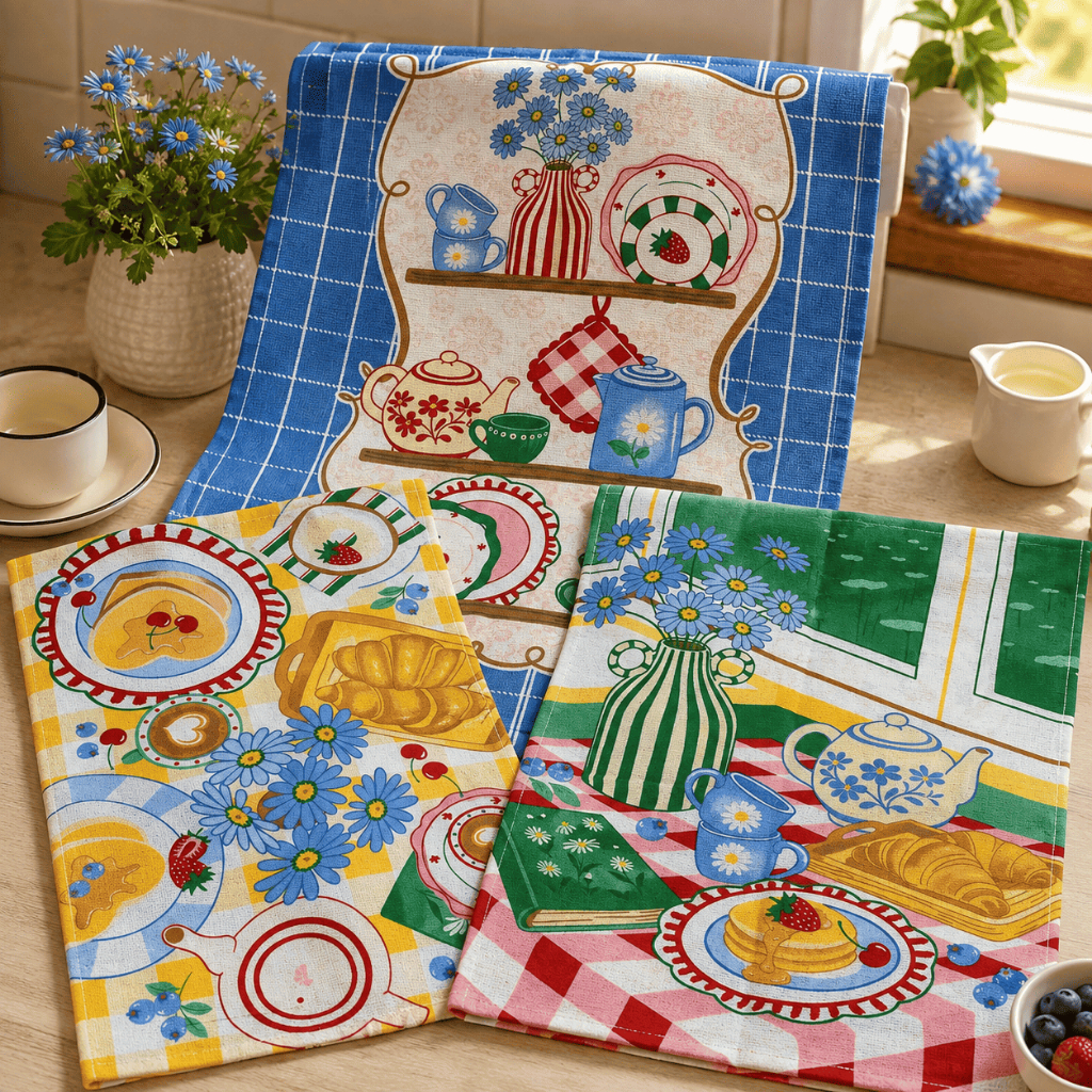 Kit 3 Pano de Prato Atoalhado 45x65cm Estampado Pano de Copa Grande Absorvente Premium