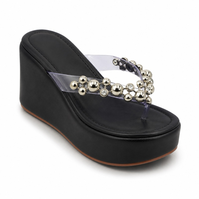 Sandália Plataforma Tamanco Vinil Feminina 8cm Anabela Confortável Elegante Transparente