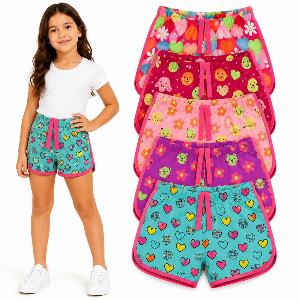 Kit 3 Shorts Infantil Menina Verão Estampado Confortável Cós Elástico Roupa Infantil Feminina ENVIO SORTIDOS