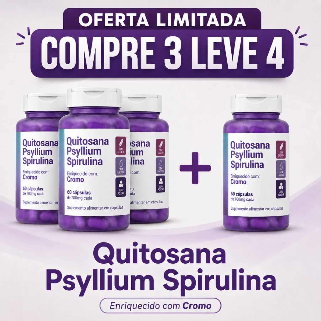 LIMITADO Compre 3 Leve 4 -  Psyllium + Quitosana + Spirulina - 500mg