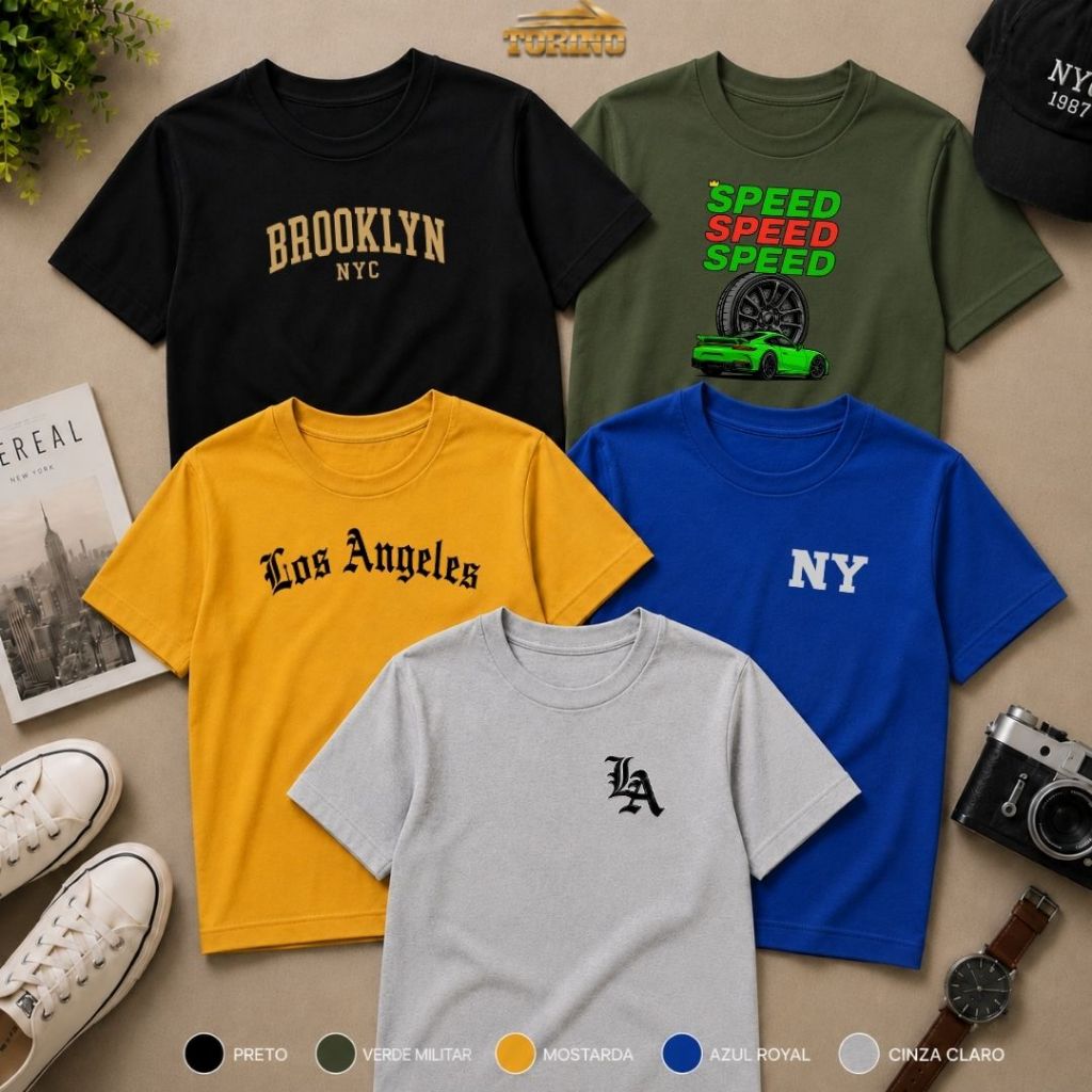 Kit 5 Camisetas Infantil Masculina Menino 100% Algodão Estampadas Roupa Infantil Tamanhos 2 ao 12