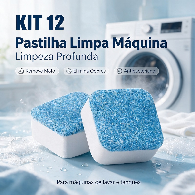 12 Tabletes Limpador de Máquina de Lavar Limpeza Profunda Remove Odores e Resíduos