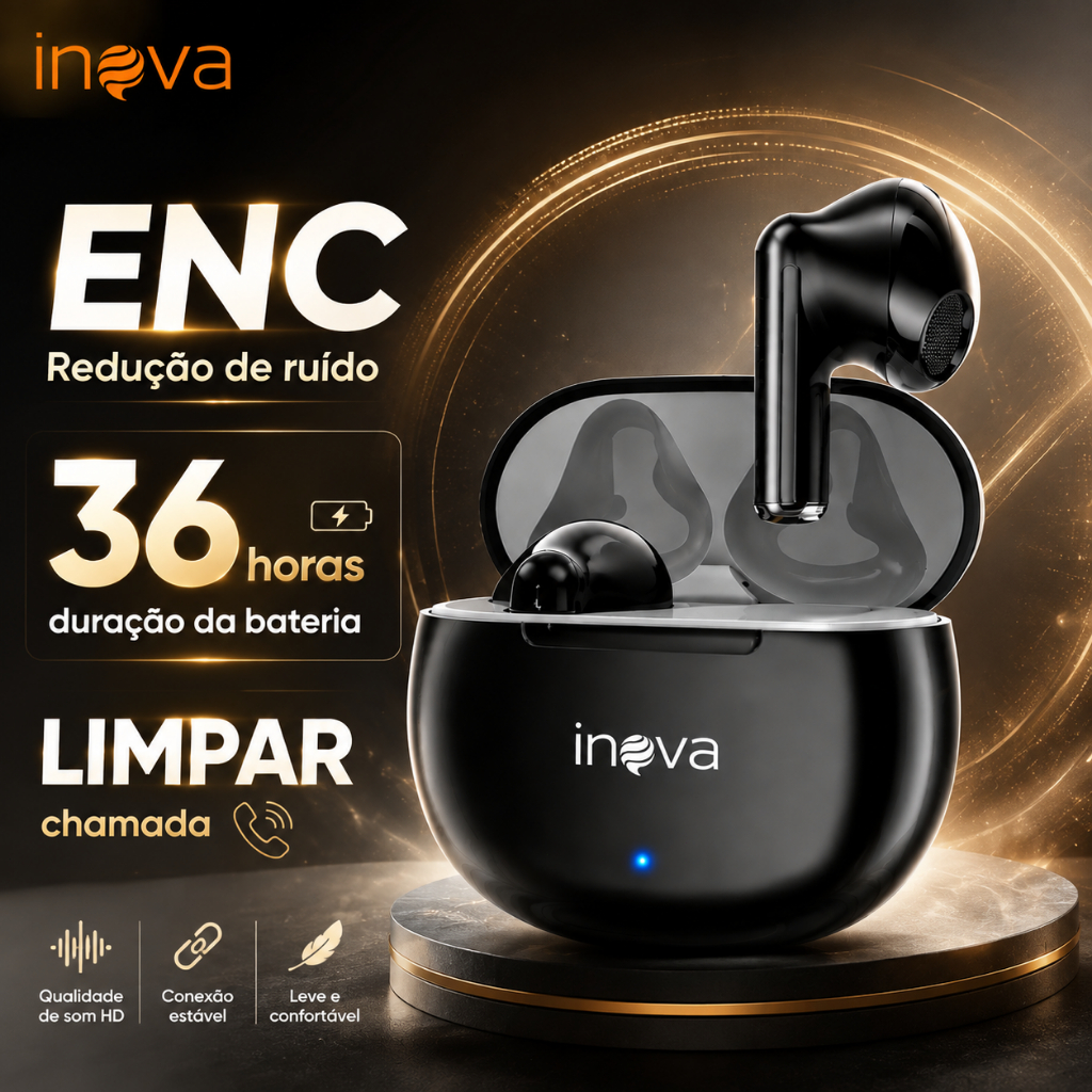 INOVA Fone De Ouvido Bluetooth ENC Sem Fio Fone TWS Headset Com Cancelamento De Ruído ELonga Duração De Bateria 36H