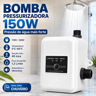 Bomba Pressurizadora 150W Bivolt Automática | Silenciosa para Chuveiro/Torneira - Aumenta Pressão, Instalação Fácil