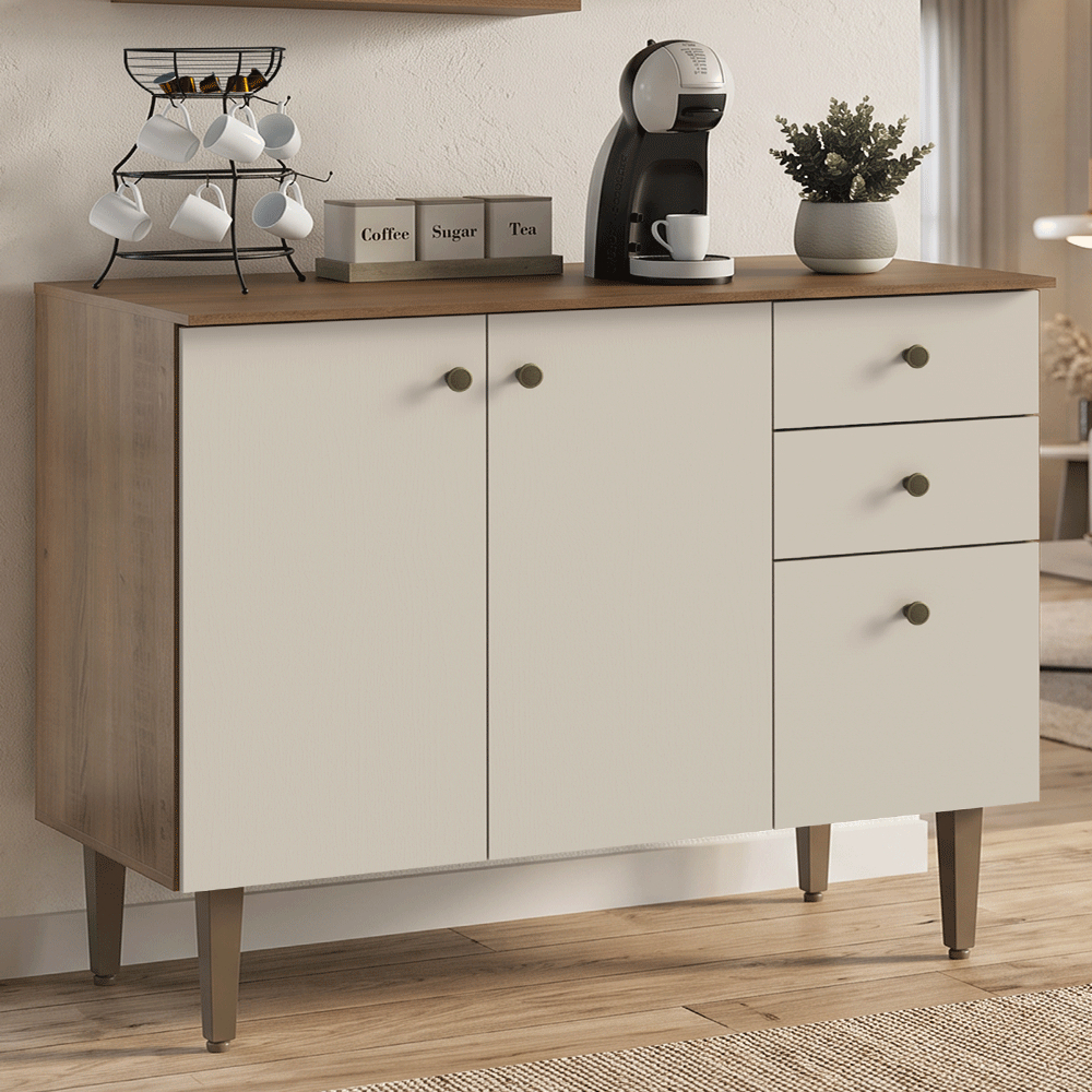 Balcão Gabinete 3 Portas 2 Gavetas Rustic/Crema Gourmet Madesa