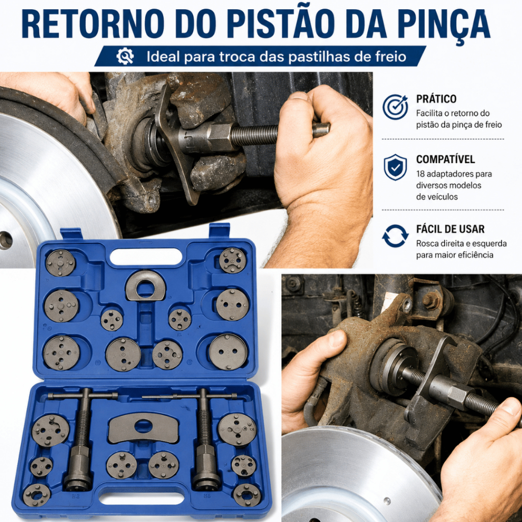 Kit Recolhedor de Pistão de Freio 22 Peças para Pinça de Freio com 18 Adaptadores Rosca Direita e Esquerda — imagem 2 de 2