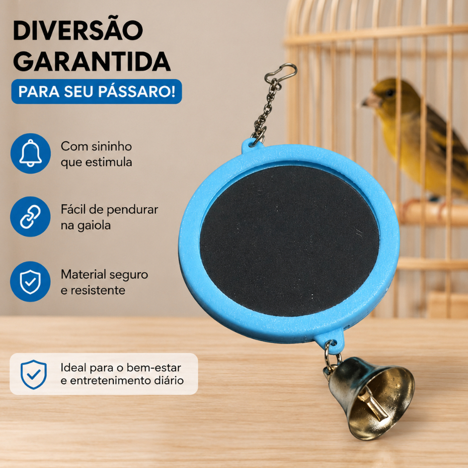 Espelho de pássaro para animais de estimação com sino, brinquedo interativo