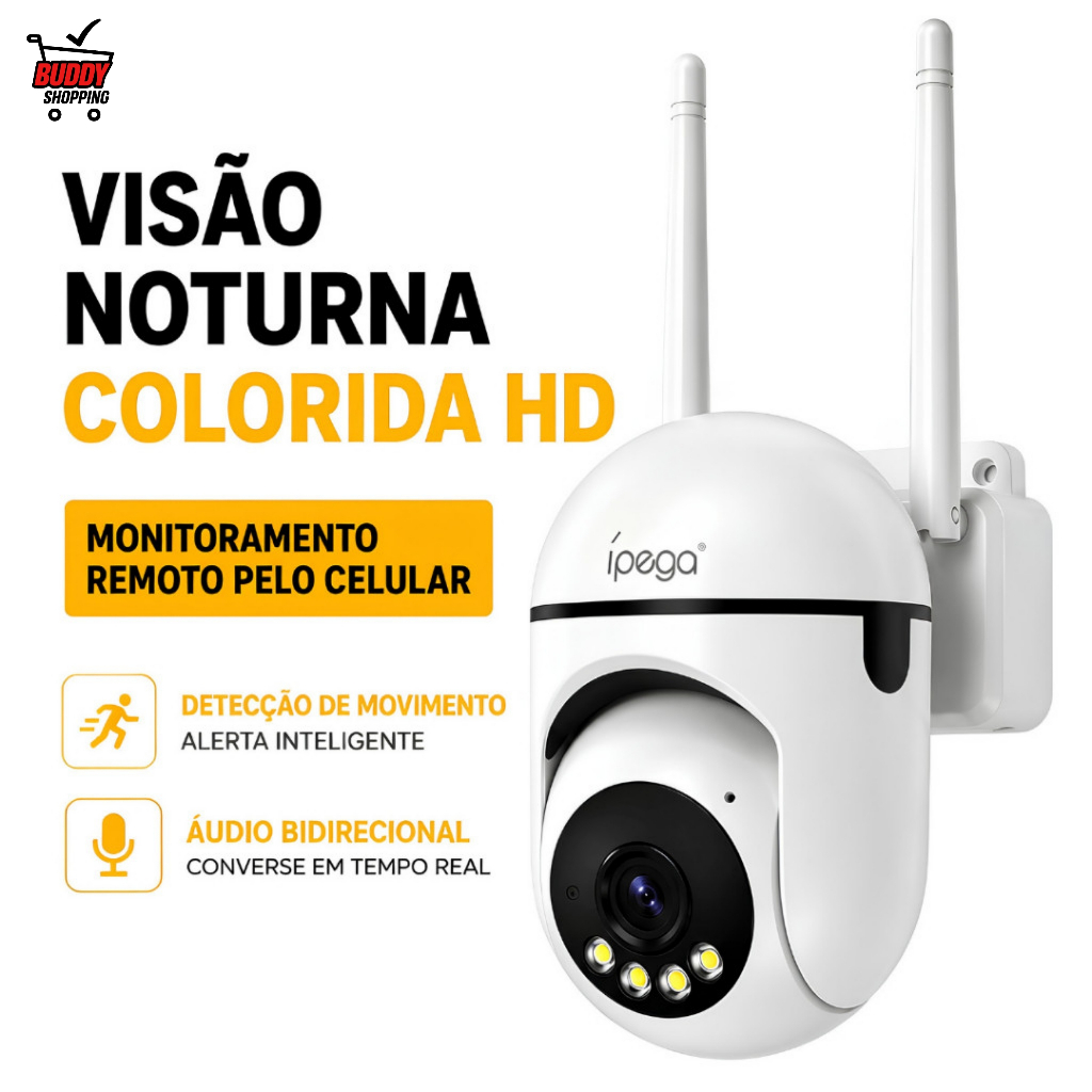 Câmera de Segurança Wi-Fi 3MP KP-CA260 Visão Noturna Colorida e Áudio Bidirecional