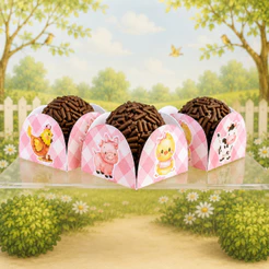 Forminhas para Doces de Festa 4 Pétalas Fazendinha Rosa Menina
