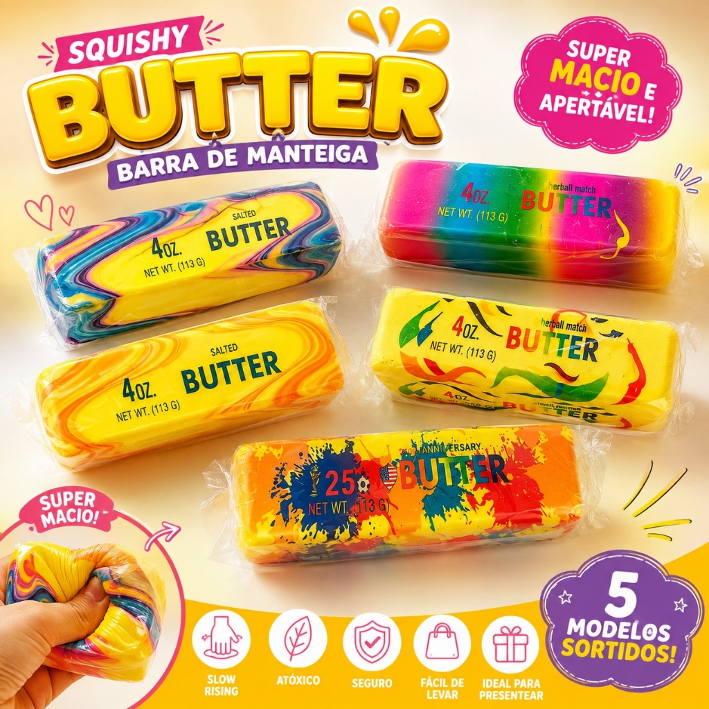 Squishy Butter Barra de Manteiga Brinquedo Sensorial Anti Stress Slow Rising Super Macio Viral Tik Tok