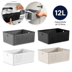 Cesto Organizador 12 Litros 34 X 27 Caixa de Organização Lavanderia Cozinha e Banheiro Flow Ou
