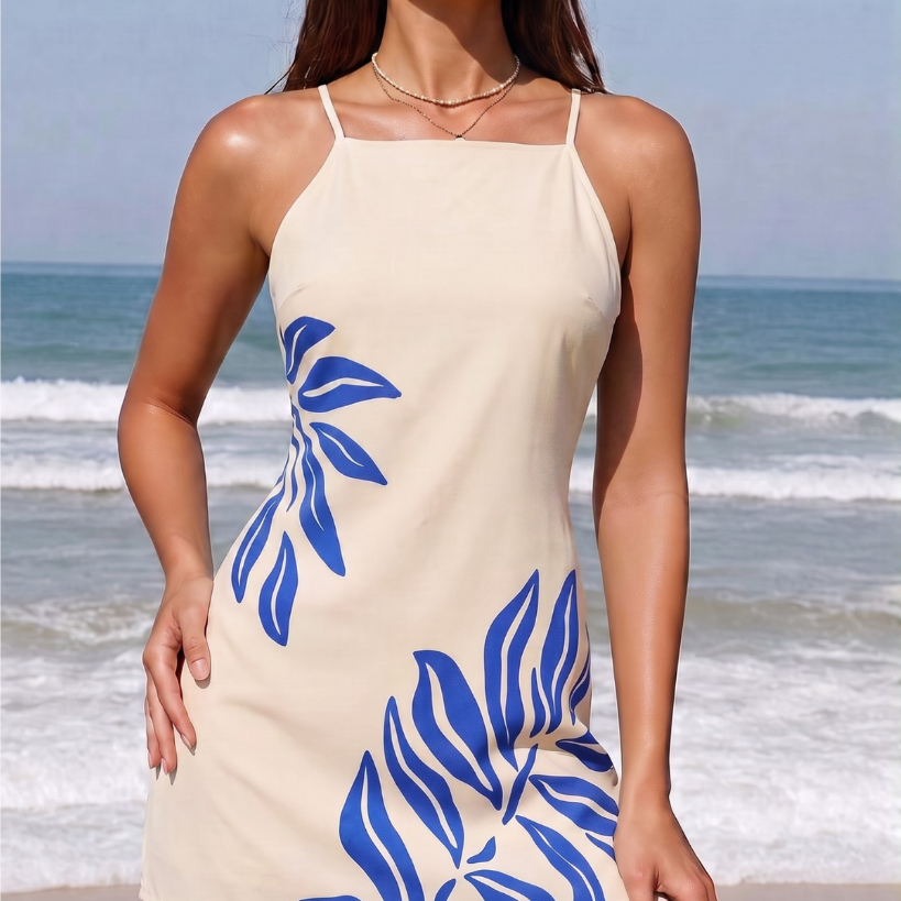 Vestido Feminino Curto Elegante Estampado de Festa Tropical Soltinho Verao Alcinha Leve Casual