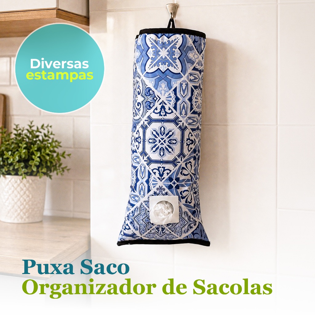 Puxa Saco Organizador de Sacolas Dispenser Estampado Impermeável para Cozinha