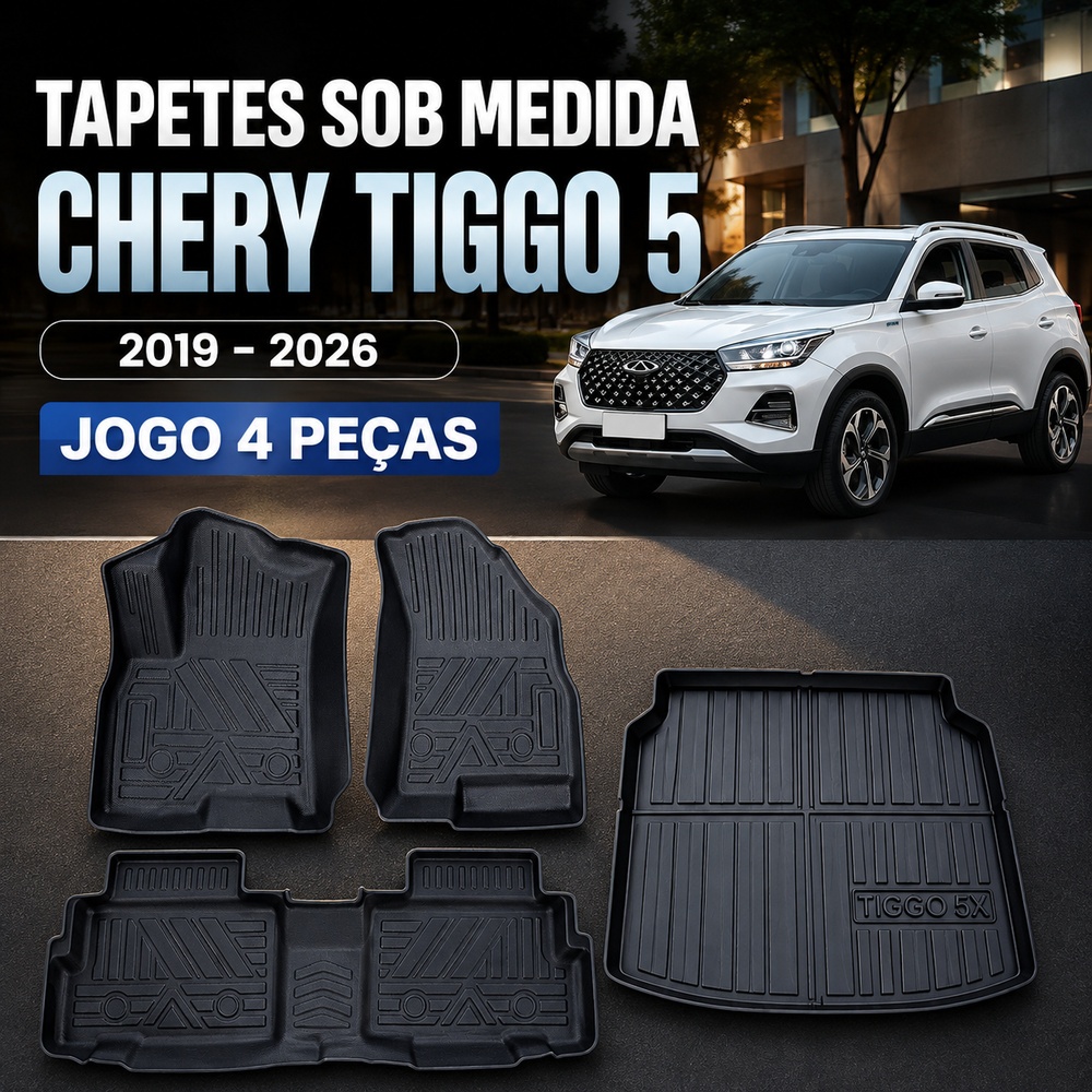 Jogo De Tapetes Com 4 Peças Premium Bandeja Borda Alta De Borracha Tpe 3D Para Tiggo 5 2019 - 2026