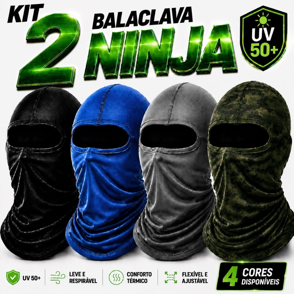 Kit 2 Touca Ninja Balaclava Térmica Motoqueiro Motoboy Máscara Moto Proteção Solar Frio Raios UV 50+