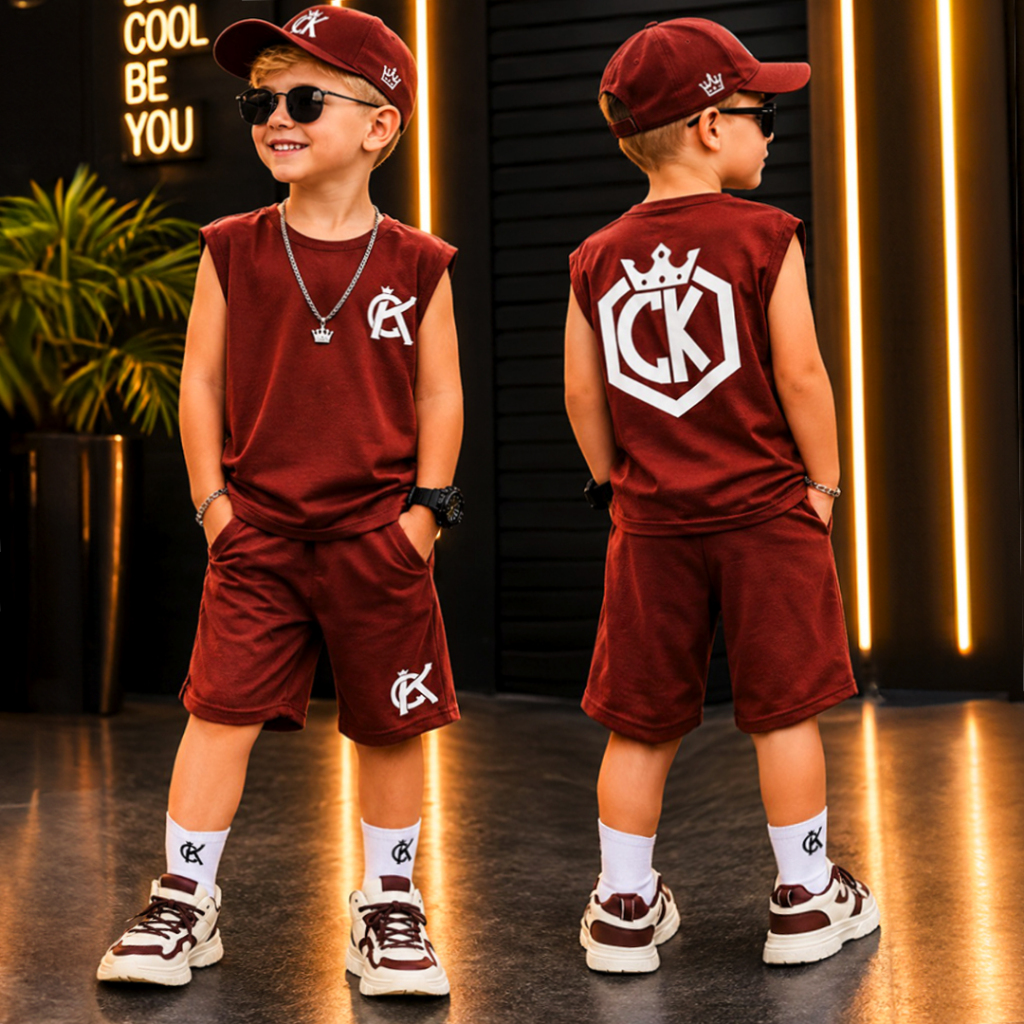 Conjunto Infantil Menino Estiloso Verão Lançamento Juvenil  Camiseta e Bermuda Veste Dos 2 aos 12 anos