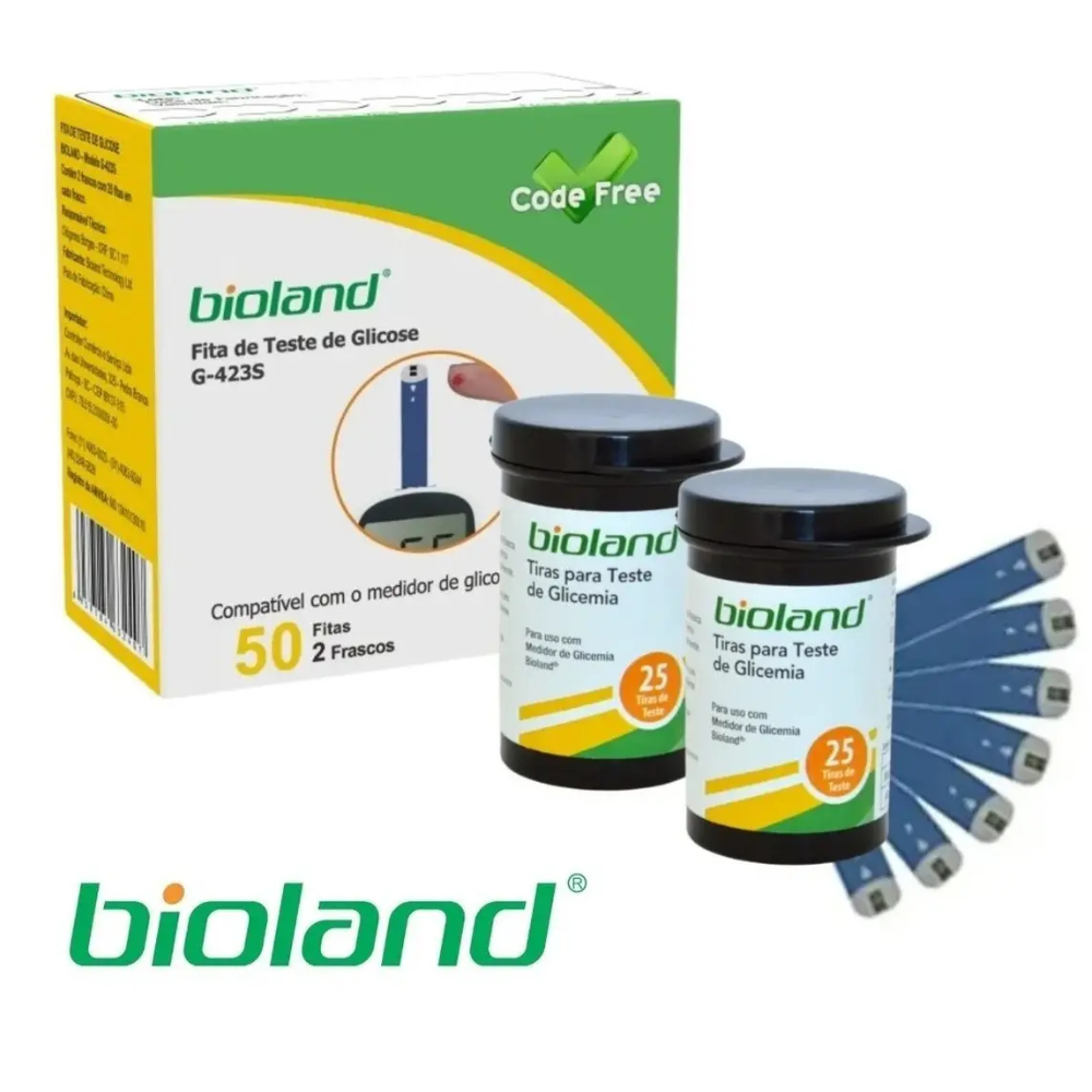 Fitas/Tiras Teste De Glicose Code Free G-423s Bioland 50 unidades