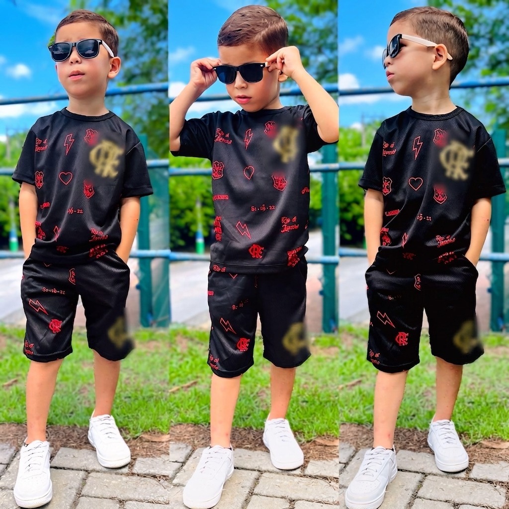 Kit Conjunto camiseta e short Infantil de Futebol Time Masculino Camisa e Short 2 anos ao 14 anos