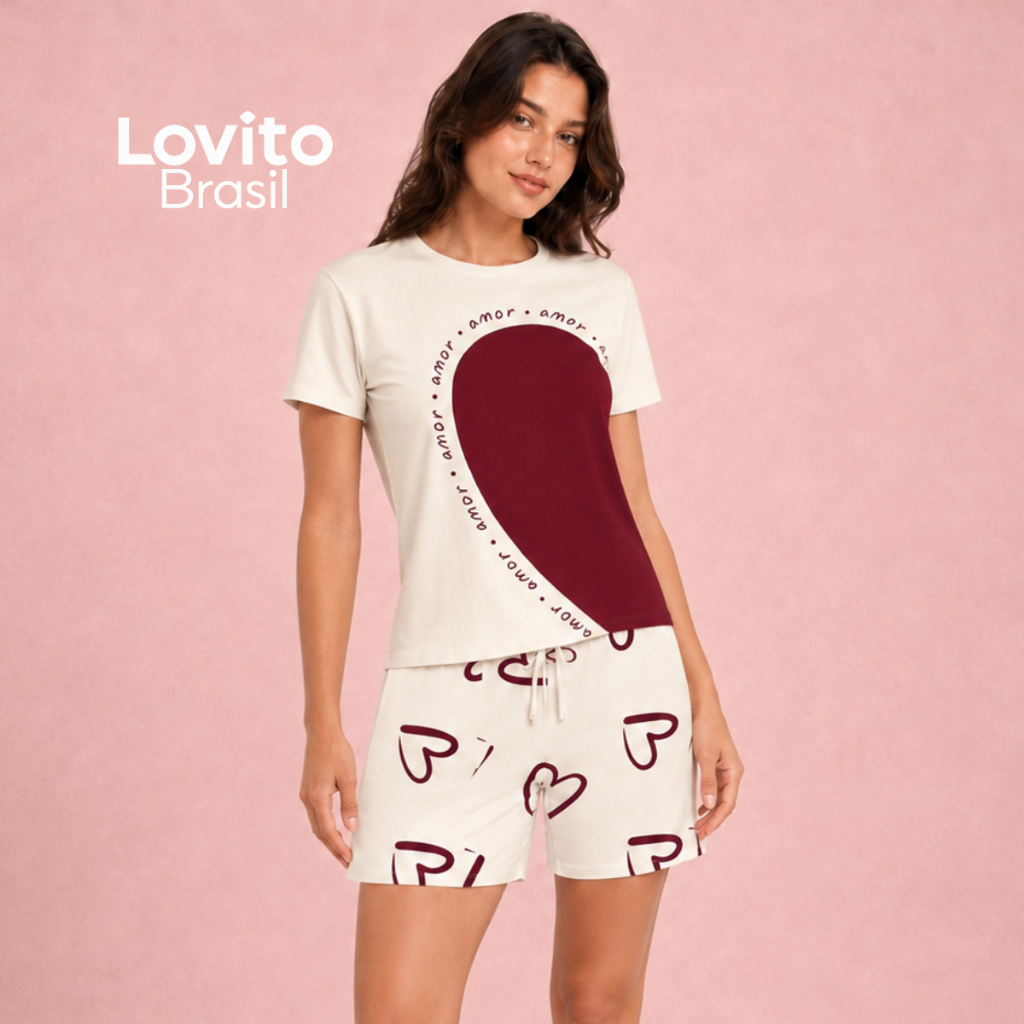 Lovito Conjunto de Pijama Shorts Estampado PJB21452175