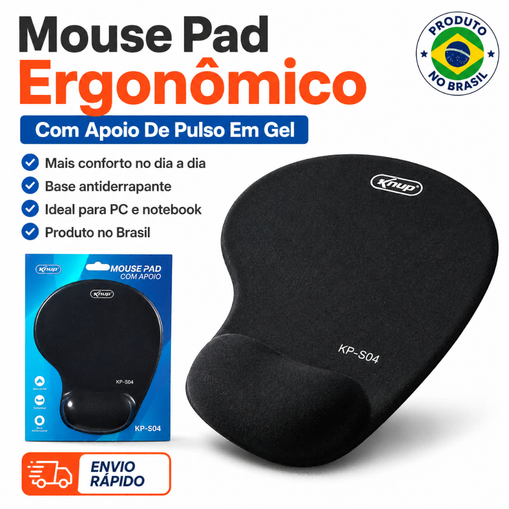 Mouse Pad Ergonômico com Almofada de Gel para Conforto e Saúde Alívio e Suporte para a Mão e Pulso knup