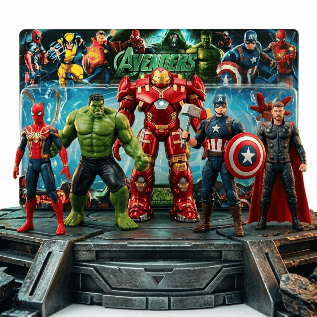 Kit 5 Bonecos Vingadores Avengers Hulk Thor Hulkbuster Capitão América Homem Aranha Action Figure