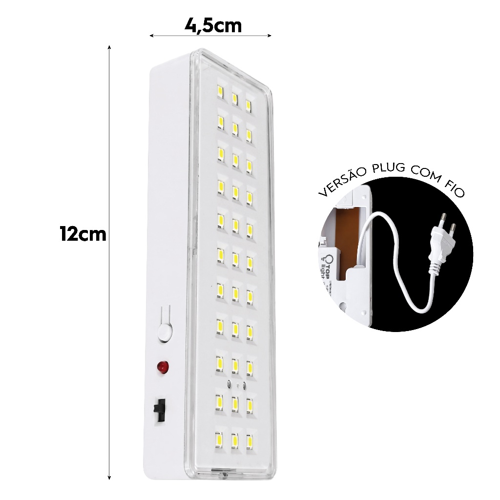 Kit 2, 3 Luminaria de emergencia 30 leds 2W Branco Frio