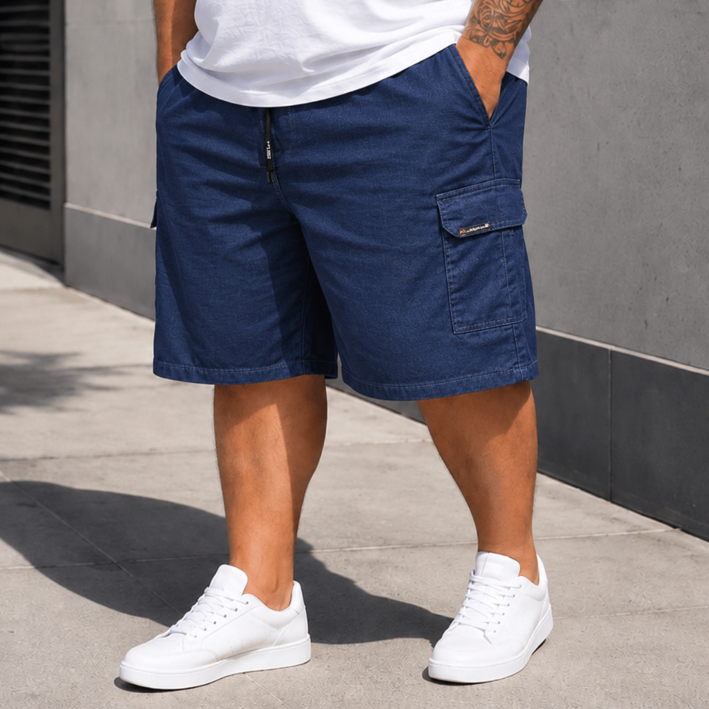 Bermuda Plus Size Extra Grande Jeans c/ Elastano Bolsos Cargo Masculina Dia a Dia Casual Confortável