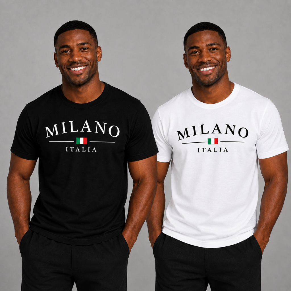 Kit 2 Camiseta Masculina Milano Itália Estampado - 100% Algodão 30.1