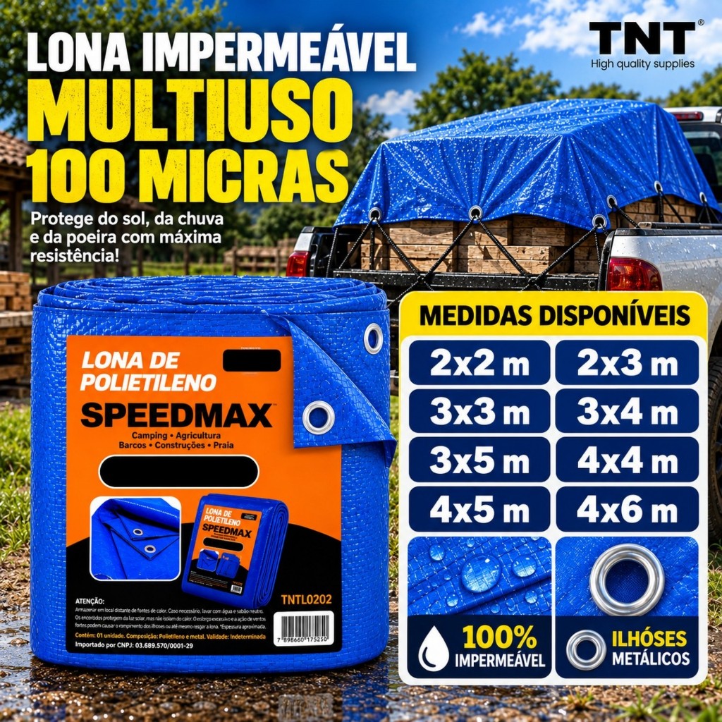 Lona Azul Multiuso Impermeável 100 Micras 2x2 2x3 3x3 3x4 3x5 4x4 4x5 4x6 Cobertura Polietileno